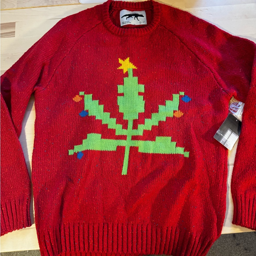 Festive Red Crewneck Sweater with Holiday Design